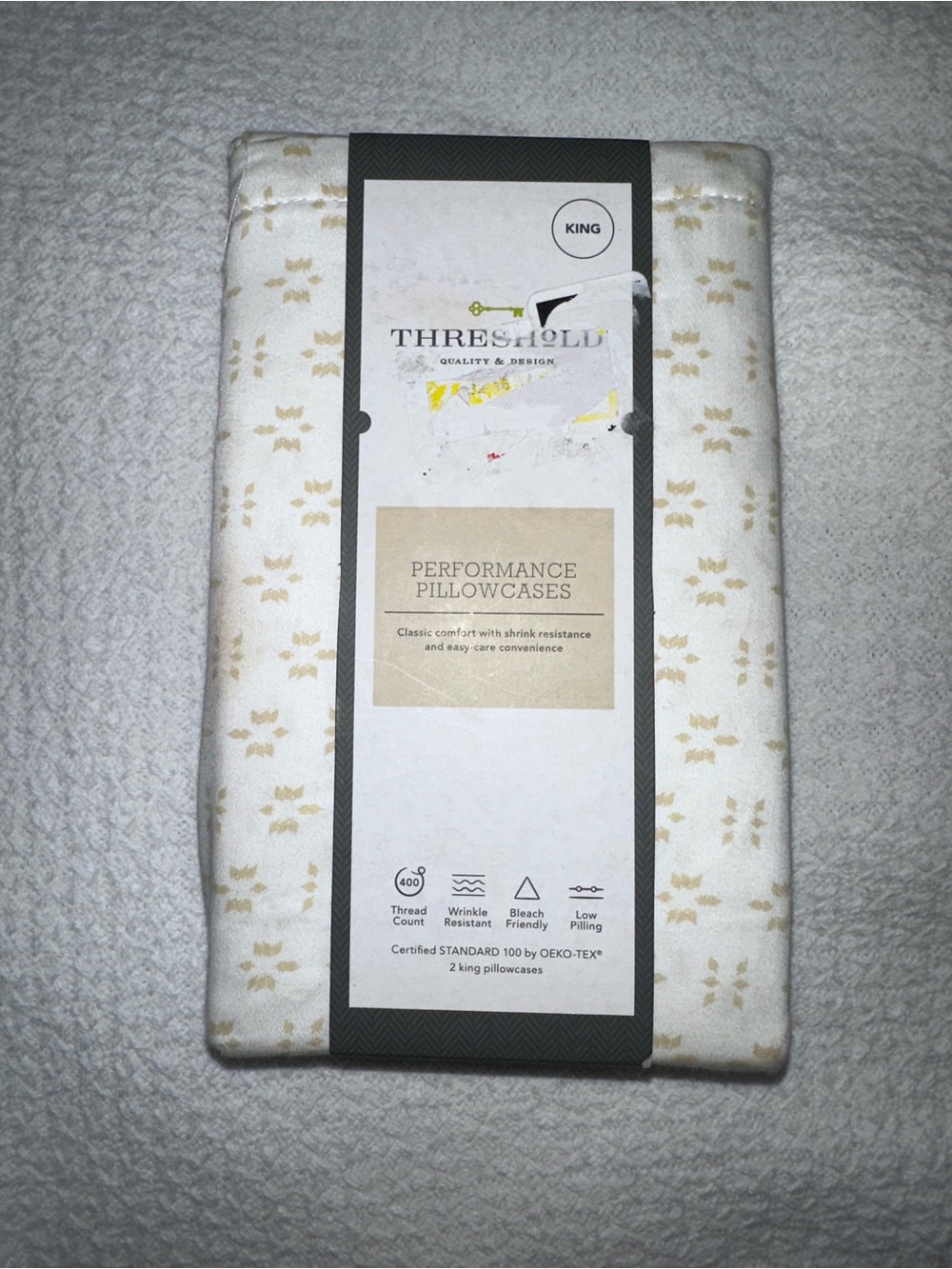 Threshold King Performance Pillowcases - Cream with Gold Motif- Arneda